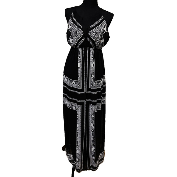 Old Navy Dresses & Skirts - Old Navy Maternity Maxi Dress sz S Black‎ White lined & sheer Flowy Boho fairy